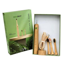 Load image into Gallery viewer, Maxdent Rechargeable Bamboo Electric Tooth Brush, Brush with 3 Replacement Heads and Storage Case, Portable Oral Care, Durable Electric Design with Travel-Friendly Protective Holder, Green_1
