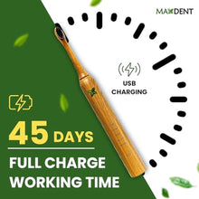 Load image into Gallery viewer, Maxdent Rechargeable Bamboo Electric Tooth Brush, Brush with 3 Replacement Heads and Storage Case, Portable Oral Care, Durable Electric Design with Travel-Friendly Protective Holder, Green_464
