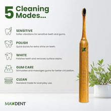 Load image into Gallery viewer, Maxdent Rechargeable Bamboo Electric Tooth Brush, Brush with 3 Replacement Heads and Storage Case, Portable Oral Care, Durable Electric Design with Travel-Friendly Protective Holder, Green_465
