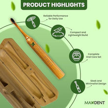 Load image into Gallery viewer, Maxdent Rechargeable Bamboo Electric Tooth Brush, Brush with 3 Replacement Heads and Storage Case, Portable Oral Care, Durable Electric Design with Travel-Friendly Protective Holder, Green_466

