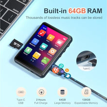 Load image into Gallery viewer, MECHEN 64GB MP3 Player Bluetooth 5.3 with 2.4" Full Touch ScreenPortable Digital Music Player with SpeakerFM Radio, Line Recording, HiFi Lossless Sound, Support up to 128GB. (Black)_2655
