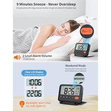 Load image into Gallery viewer, MeesMeek Digital Travel Alarm Clock, Black, 3.54 inch LCD Display, 9-Minute Snooze, 2 Volume Levels, Backlight, Battery Included_7655
