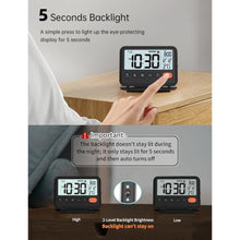 Load image into Gallery viewer, MeesMeek Digital Travel Alarm Clock, Black, 3.54 inch LCD Display, 9-Minute Snooze, 2 Volume Levels, Backlight, Battery Included_7656
