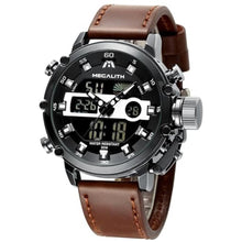 Load image into Gallery viewer, MEGALITH Mens Watches with Leather Waterproof Digital Military Sport Tactical Multifunction Heavy Duty Led Black Watch for Men, Alarm Stopwatch, BrownBlack_1
