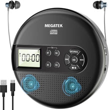 Load image into Gallery viewer, MEGATEK CP27BR Portable CD Player Bluetooth for Car with FM Transmitter, USB, AUX, LCD Display, Anti-Skip, Stereo Speakers, Headphones &amp; Rechargeable Battery Black_1
