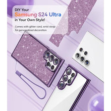 Load image into Gallery viewer, Meifigno Candy Series Case Designed for Samsung Galaxy S24 Ultra, [Glitter Card &amp; Wrist Strap] [Full Camera Lens Protection] Case for Women Girls Designed for Galaxy S24 Ultra 6.8,Violet Titanium, DeepPurple_1576

