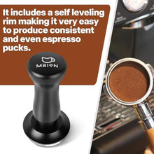 Load image into Gallery viewer, MEION Espresso Tamper 49mm Coffee Tamper, Calibrated Dual Spring Loaded Barista Tamper with Stainless Steel Base, Comes with aluminum storage pad (49MM, Black)_6636
