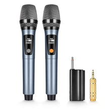 Load image into Gallery viewer, Meloace Rechargeable Wireless Microphone, Two Metal UHF Microphones with 1/4" Receiver, Plug-and-Play for Karaoke Singsing, Lecture, Stage Performance, PA System (Light Blue)_1
