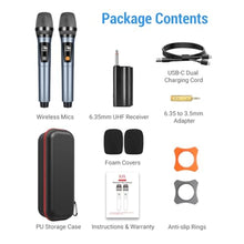 Load image into Gallery viewer, Meloace Rechargeable Wireless Microphone, Two Metal UHF Microphones with 1/4" Receiver, Plug-and-Play for Karaoke Singsing, Lecture, Stage Performance, PA System (Light Blue)_1473
