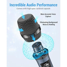 Load image into Gallery viewer, Meloace Rechargeable Wireless Microphone, Two Metal UHF Microphones with 1/4" Receiver, Plug-and-Play for Karaoke Singsing, Lecture, Stage Performance, PA System (Light Blue)_1475
