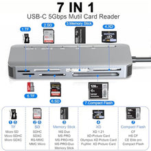 Load image into Gallery viewer, Memory Stick Pro Duo Card Reader, 7 in1 Memory Stick Pro Duo Adapter USB C for SD/TF/CF/XD/MS, Multi Card Reader for Camera, Game Trail Camera, Phone, Tablet, Laptop, Android, Slivery_6105
