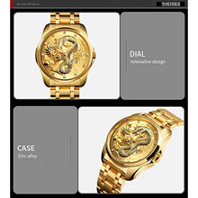 Load image into Gallery viewer, Men Luxury Gold Chinese Dragon Carved Dial Diamond Quartz Watch Casual Waterproof Sport Stainless Steel Wristwatch (Gold)_8027
