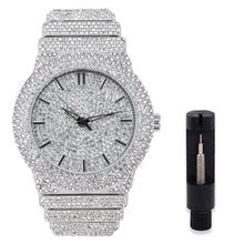Load image into Gallery viewer, Mens Fully Iced Out Diamond Simulate Quartz Watch Includes Watch Adjustment Tool - Silver Dial_1
