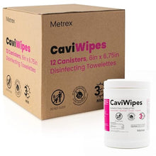 Load image into Gallery viewer, Metrex CaviWipes Disinfecting Towelettes, Pack of 12 Durable Non-Woven Disinfecting Wipes for Hard, Non-Porous Surfaces in Healthcare &amp; Laboratory Settings Pre-Saturated with CaviCide, 13-1100_1
