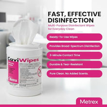 Load image into Gallery viewer, Metrex CaviWipes Disinfecting Towelettes, Pack of 12 Durable Non-Woven Disinfecting Wipes for Hard, Non-Porous Surfaces in Healthcare &amp; Laboratory Settings Pre-Saturated with CaviCide, 13-1100_509

