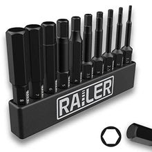 Load image into Gallery viewer, Metric Hex Bit Set, Railer 10-Piece Hex Head Allen Wrench Screwdriver Bit Set. S2 Steel Impact Driver 2" Hex MM Bits for Furniture Screws_1
