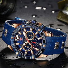 Load image into Gallery viewer, MF MINI FOCUS Men Watch, Chronograph Waterproof Sport Analog Quartz Watches Red Silicon Strap Fashion Wristwatch for Men, AgoldBlue_8512
