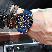 Load image into Gallery viewer, MF MINI FOCUS Men Watch, Chronograph Waterproof Sport Analog Quartz Watches Red Silicon Strap Fashion Wristwatch for Men, AgoldBlue_8513
