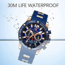 Load image into Gallery viewer, MF MINI FOCUS Men Watch, Chronograph Waterproof Sport Analog Quartz Watches Red Silicon Strap Fashion Wristwatch for Men, AgoldBlue_8514
