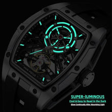 Load image into Gallery viewer, MF MINI FOCUS Unique Men Watches,Automatic Mechanical Watch,Luxury Hollow Tonneau Watches for Men with Stainless Steel Case and Silicon Band (Self-Wind Movement/5ATM Waterproof/Super_Luminous), SilverBlack_1597
