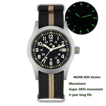 Load image into Gallery viewer, Militado ML05 38mm VH Sweep-Hand Quartz Field Watch for Men, Black/ 2035 Movement/ with Arrow, BlackMovementwithArrow_337
