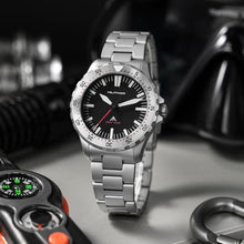 Load image into Gallery viewer, Militado ML16 39 mm Quartz Watches for Men - TMI VH31 Sweep &amp; 515 Movement Quartz Field Diver Watch, 20 Bar Waterproof Luxury Diving Sapphire Crystal BGW9 Super Luminous Wrist Watch, BlackSilverVH_2059

