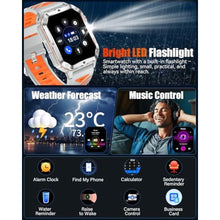 Load image into Gallery viewer, Military Smart Watch for Men, 2.01'' Fitness Tracker with 1200mAh Long Battery Life, Bluetooth Calls, Flashlight, IP68 Waterproof, Heart Rate/Sleep Tracking, 100+ Sports Modes for Android iPhone, Sliver_179
