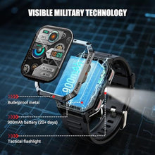 Load image into Gallery viewer, Military Tactical Smart Watches for Men, 100-Day Battery Rugged Fitness Watch with Compass &amp; Flashlight, Sports Watch for Android with 2.01" HD Display AI Voice, IP68 Waterproof Smartwatch (Black), WProBlack_1739
