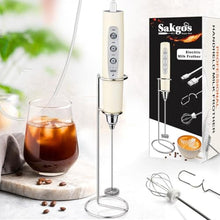 Load image into Gallery viewer, Milk Frother Rechargeable Handheld-Electric Whisk 3 Speed Adjustable, Coffee Frother Wand with 3 Stainless Whisks, Foam Maker, Drink Mixer Blender for Latte Cappuccino Matcha Egg (With Stand, Beige)_1
