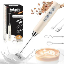 Load image into Gallery viewer, Milk Frother Rechargeable Handheld for Coffee-Drink Mixer 3 Speed Adjustable, Frother Wand with 3 Stainless Whisks, Electric Foam Maker, Electric Whisk for Latte Cappuccino Matcha Egg, Beige_1
