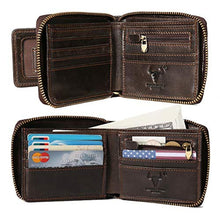 Load image into Gallery viewer, MING CLAN Leather RFID Blocking Bifold Wallet For Men With Zipper, Flap ID Window Zip Coin Pocket, Big Capacity Credit Card Holder For Travel, Coffee_8036
