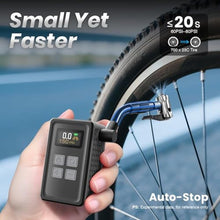 Load image into Gallery viewer, Mini Bicycle Pump with Gauge, Max 150PSI Electric Bike Pump with Presta &amp; Schrader Valve, 4X Faster, Auto Stop, Brushless Motor, Upgraded Portable Bike Tire Pump for E-Bike, MTB, Road Bike, Ball, etc, BlackGrey_127
