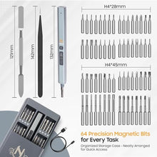 Load image into Gallery viewer, Mini Electric Screwdriver 66 in 1 Precision Screwdriver Set, Rechargeable Power Repair Tool kit with 4 LED Lights, Electric Screw driver Cordless for Eyeglasses, Watches, Phones and Laptops, Grey_5227
