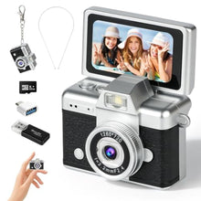 Load image into Gallery viewer, Mini Flip Screen Digital Camera, 1.47 Inch Pocket Retro Camera with USB-C Charging, 1080P/720P Video, MicroSD Support Up to 128GB, Portable Keychain Camera (Black), blackout_1

