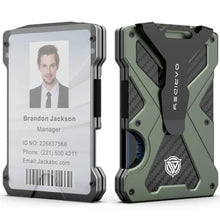 Load image into Gallery viewer, Minimalist Wallet for Men- Slim Aluminum Metal Money Clip with Clear ID Card Holder, RFID Blocking, Holds up 15 Cards with Cash Clip, Ultra-Thin Tactical Carbon Fiber -Army Green, ArmyGreen_1
