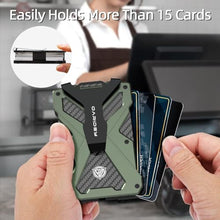Load image into Gallery viewer, Minimalist Wallet for Men- Slim Aluminum Metal Money Clip with Clear ID Card Holder, RFID Blocking, Holds up 15 Cards with Cash Clip, Ultra-Thin Tactical Carbon Fiber -Army Green, ArmyGreen_8188
