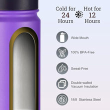 Load image into Gallery viewer, mininoo 24 oz Insulated Water Bottle with Straw Lid, Stainless Steel Double Wall Vacuum, Leak Proof, BPA Free, Keep Cold for 24H &amp; Hot for 12H(Purple)_6817
