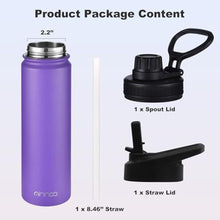 Load image into Gallery viewer, mininoo 24 oz Insulated Water Bottle with Straw Lid, Stainless Steel Double Wall Vacuum, Leak Proof, BPA Free, Keep Cold for 24H &amp; Hot for 12H(Purple)_6819
