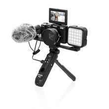 Load image into Gallery viewer, Minolta 64MP 4K60FPS VLOG Camera Kit Digital Autofocus Camcorder with Tripod, Remote, Mic, LED Light, 3-inch LCD Screen, Time-Lapse, Slow Motion, Wide Angle Lens, 32GB Card, USB, Black_1
