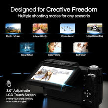 Load image into Gallery viewer, Minolta 64MP 4K60FPS VLOG Camera Kit Digital Autofocus Camcorder with Tripod, Remote, Mic, LED Light, 3-inch LCD Screen, Time-Lapse, Slow Motion, Wide Angle Lens, 32GB Card, USB, Black_568
