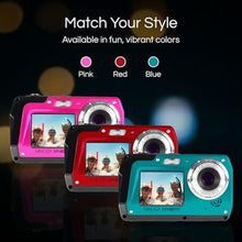 Load image into Gallery viewer, Minolta MN40WP 48MP Waterproof Digital Camera Dual LCD Screens, 2.7K QHD Video, 16x Digital Zoom, Anti-Shake, Face Detection, 10ft Waterproof (Red)_8644
