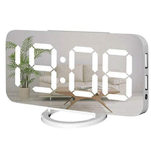 Load image into Gallery viewer, Miowachi White Digital Alarm Clock for Bedrooms, Small Desk Table Bedside Nightstand Cute Decorative LED Mirror Clock for Home Room Office Vanity, USB Charger_1
