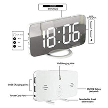 Load image into Gallery viewer, Miowachi White Digital Alarm Clock for Bedrooms, Small Desk Table Bedside Nightstand Cute Decorative LED Mirror Clock for Home Room Office Vanity, USB Charger, PureWhite_2390

