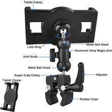 Load image into Gallery viewer, Mippko Tablet Holder for Treadmill/Spin Bike/Stroller/Wheelchair/Golf Cart/Poles/Music Stand/Stationary Bike,360Adjustable iPad Mount,Compatible with 7~12.9" iPad/Nexus/Fire HD/e-Book/LG G/Switch, Black_4044
