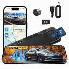 Load image into Gallery viewer, Mirror Dual Dash Camera for Car, Dashcam 4K Front 2.5K IMX335 Rear View/ADAS BSD LCA Wi-Fi&amp;APP WDR Night Vision G-Sensor Loop Recording Parking Monitor 64GB Card, Black_1
