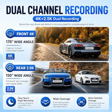 Load image into Gallery viewer, Mirror Dual Dash Camera for Car, Dashcam 4K Front 2.5K IMX335 Rear View/ADAS BSD LCA Wi-Fi&amp;APP WDR Night Vision G-Sensor Loop Recording Parking Monitor 64GB Card, Black_612
