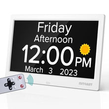 Load image into Gallery viewer, Mitoart 10.1 Inch Digital Alarm Clock with Date and Day of Week for Dementia Seniors, Clear Large Screen, Multiple Alarm Sets, Auto DST, Designed Specifically for Elderly - White_1
