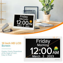 Load image into Gallery viewer, Mitoart 10.1 Inch Digital Alarm Clock with Date and Day of Week for Dementia Seniors, Clear Large Screen, Multiple Alarm Sets, Auto DST, Designed Specifically for Elderly - White_1304

