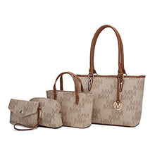 Load image into Gallery viewer, MKF Collection Tote Bag for Women, Shoulder Handbag &amp; Wristlet Pouch Purse Top Handle Vegan Leather 4Pcs Set Pocketbook Alexy Beige by Mia k_1
