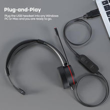 Load image into Gallery viewer, MKJ USB Headset with Microphone, Noise Canceling Wired Headphone for Call Center, Office Headset for PC, Computer, Laptop, Work with Ms Teams, Zoom, Webex, Conference, Black_5509

